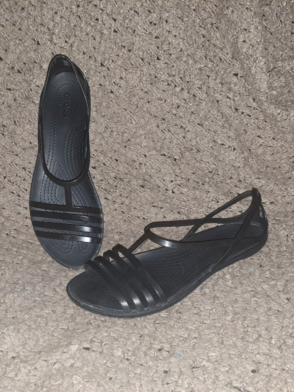 CROCS-Isabella Sandals-Translucent Black Strappy Flats-Size 11-Excellent